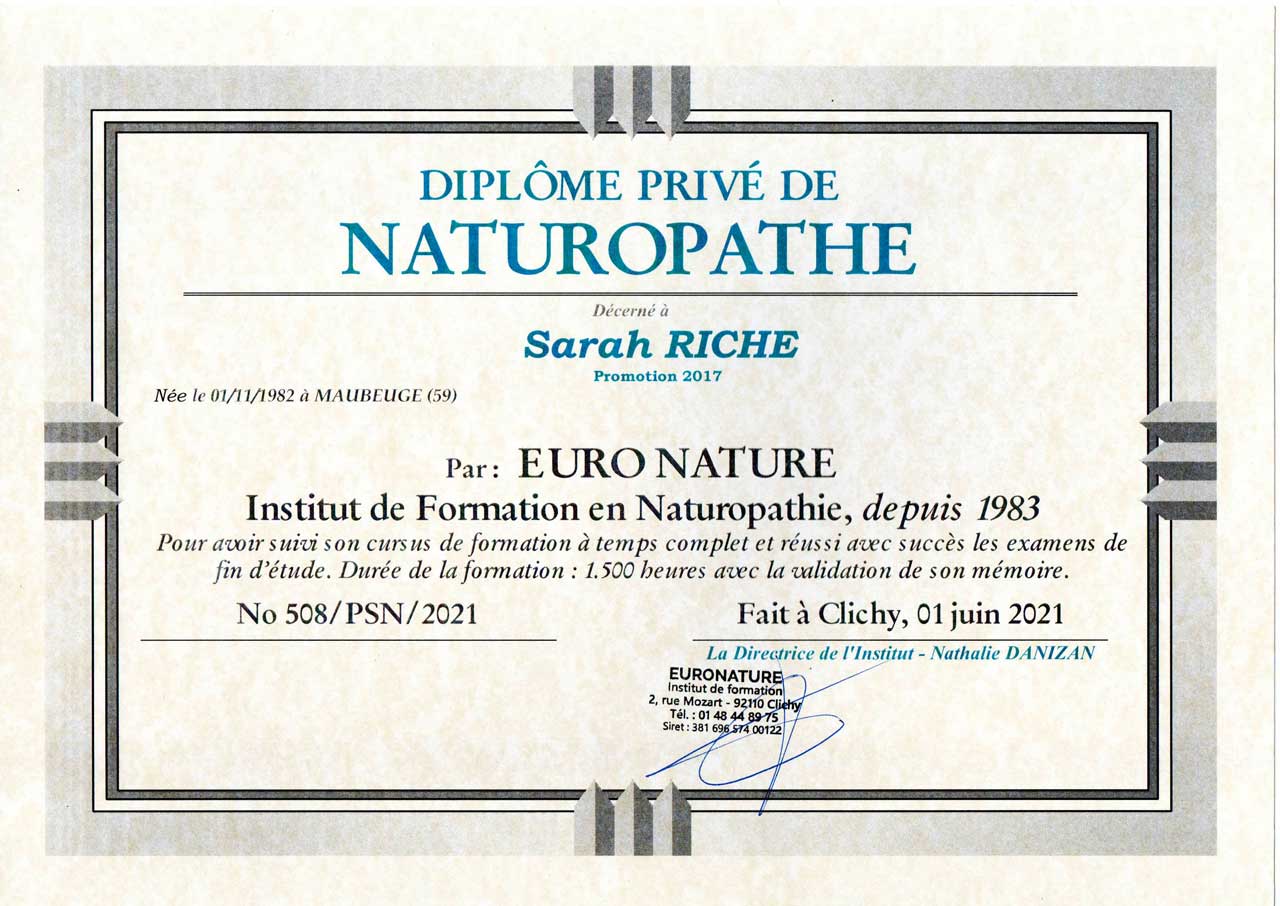 Diplôme de naturopathe – Cabinet L'élan de vie dans le Tarn-et-Garonne (82).